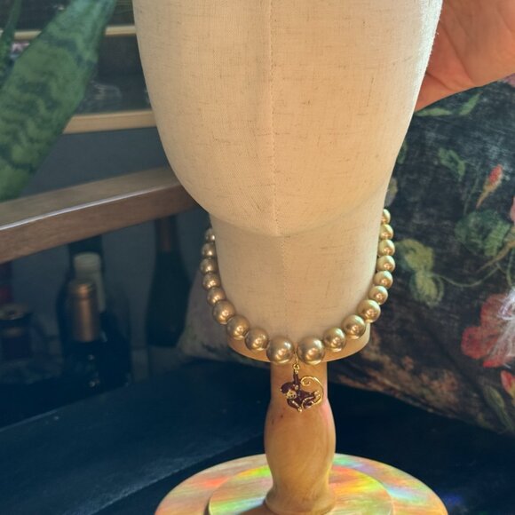 Beaded Pearl Monkey Charm Pendant Necklace w/ Gold Finish Clasp - Picture 2 of 4